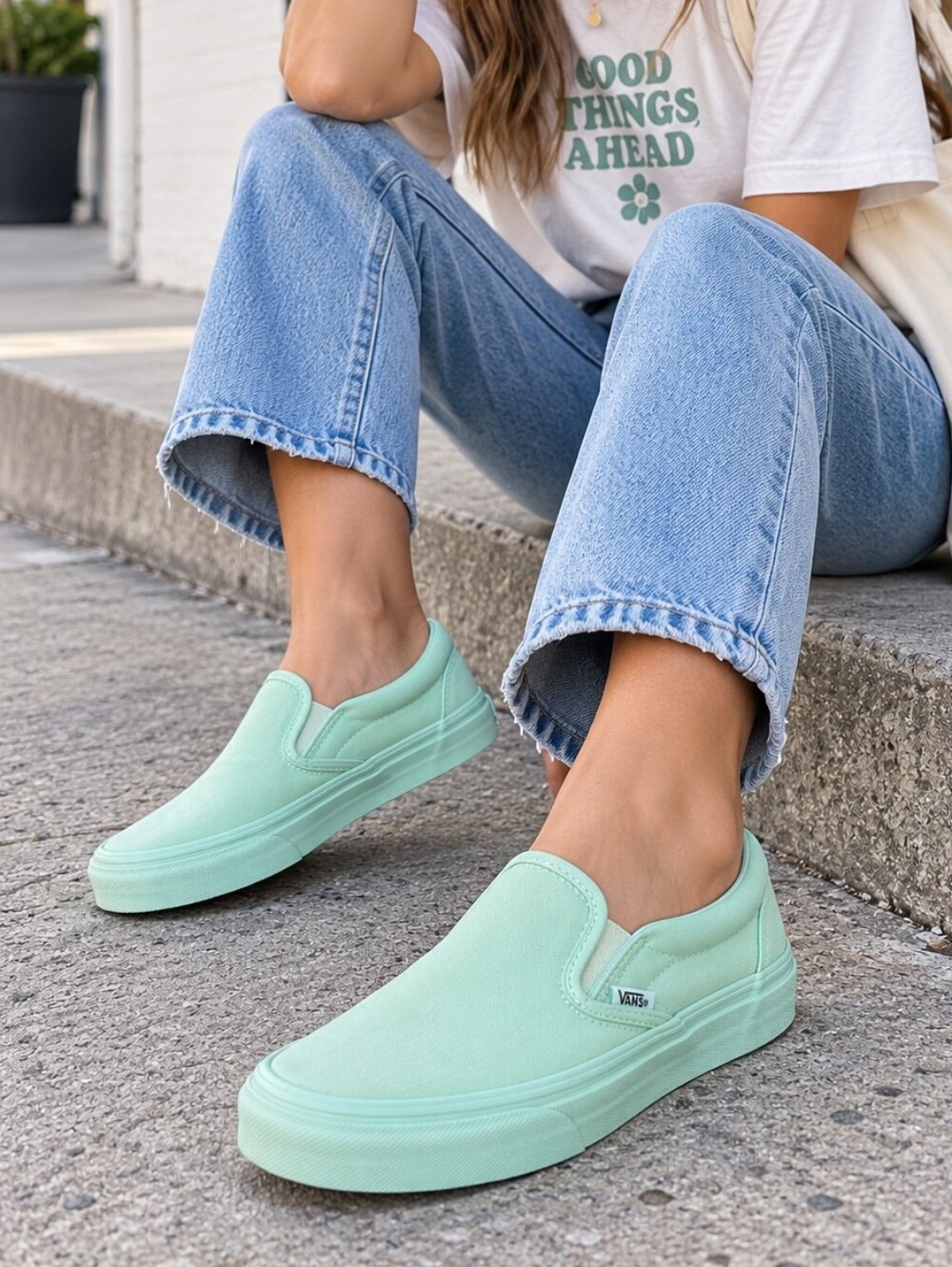 Vans Classic Slip On Sneakers Women’s 7 Aqua Skate Shoes